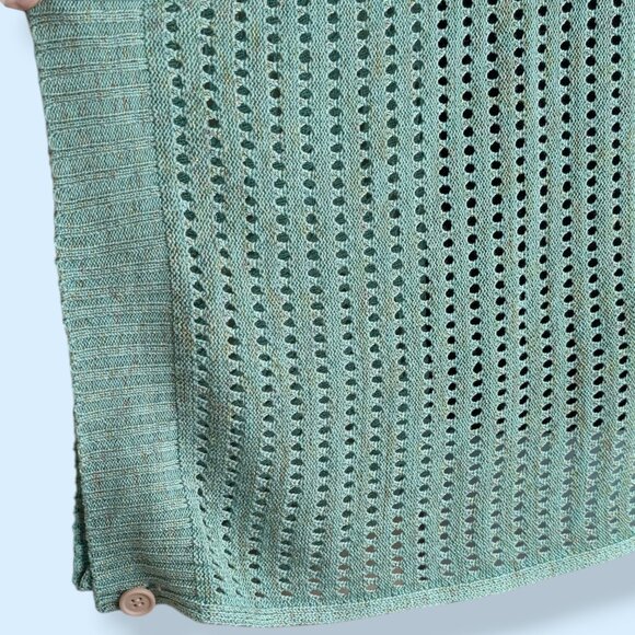 Big Buddha Green-Blue Metallic Open Knit Poncho Sweater - Picture 7 of 8